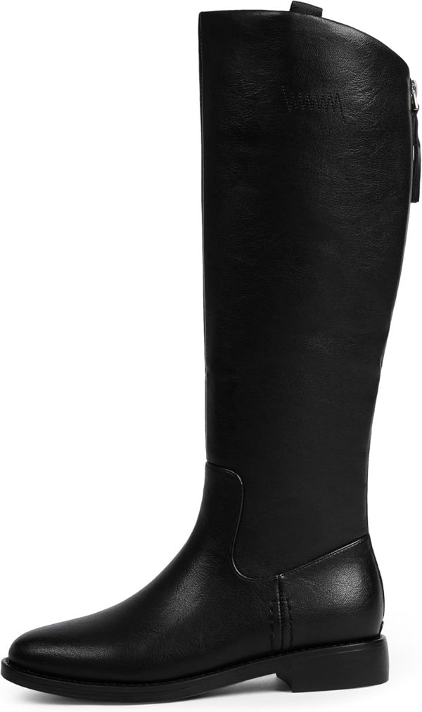 Knee High Boots Women Rounded Toe Flat Retro Bais Opening Low Chunky Heel Riding Boots