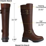Women Knee High Boots: Round Toe Side Zipper Motorcycle Riding Boots - Low Block Heel Tall Fall Boots