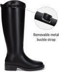 Women Knee High Riding Boots Round Toe Low Heel Tall Boots ll On Long Booties with Buckle