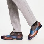 Men's Dress Shoes Two Tone Wingtip Genuine Cowhide Leather Oxford Shoes with Brogue Formal Business Wedding Derby Shoes