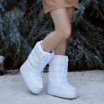 Women Winter Snow Boots Mid Calf Anti-Slip Boots with Warm Lining Lace-up Outdoor Shoes