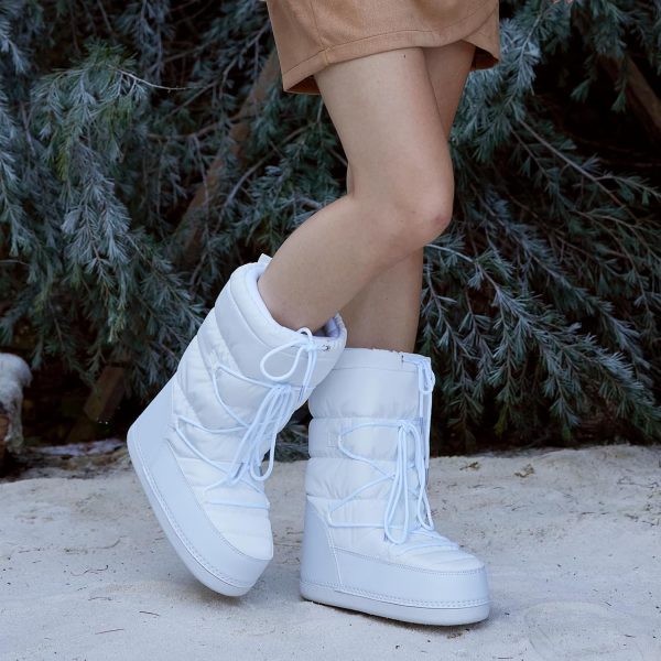 Women Winter Snow Boots Mid Calf Anti-Slip Boots with Warm Lining Lace-up Outdoor Shoes