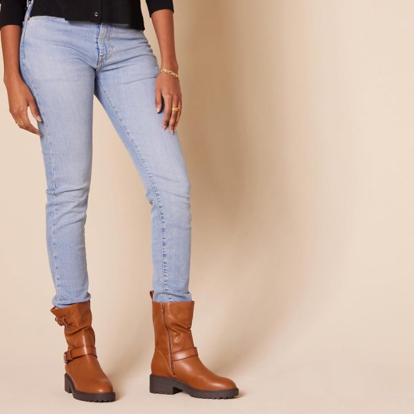 Women Mid Calf Cropped Biker Boot