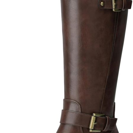 Women Knee High Boots: Round Toe Side Zipper Motorcycle Riding Boots - Low Block Heel Tall Fall Boots