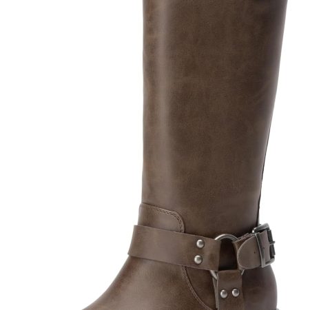 Women Knee High Boots Combat Boots Goth Boot Lace Up Adjustable Buckles Chunky Low Heel Fall Booties with Side Zipper to t on and off