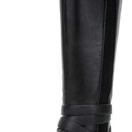 Women Riding Knee High Boots Calf Tall Stretch Retro Low Heel 952 Boots with Zipper