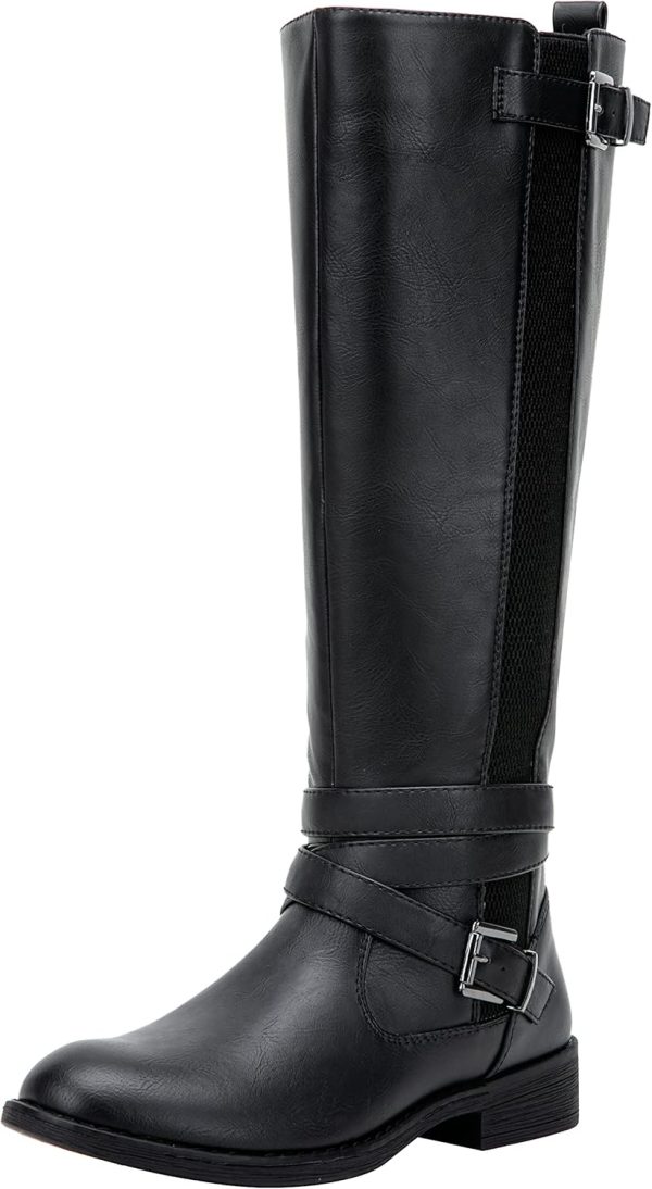 Women Riding Knee High Boots Calf Tall Stretch Retro Low Heel 952 Boots with Zipper