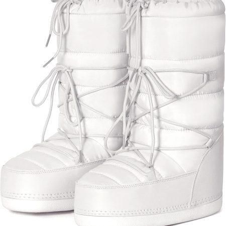 Women Winter Snow Boots Mid Calf Anti-Slip Boots with Warm Lining Lace-up Outdoor Shoes