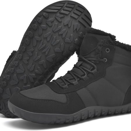 Mens Winter Barefoot Boots Insulated Warm 丨 Fur Lined Minimalist Snow Shoes 丨 Wide Toe Box + Drop Zero Sole