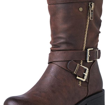 Women Fall Fashion Biker Boots Mid Calf Boots For Women Low Heel