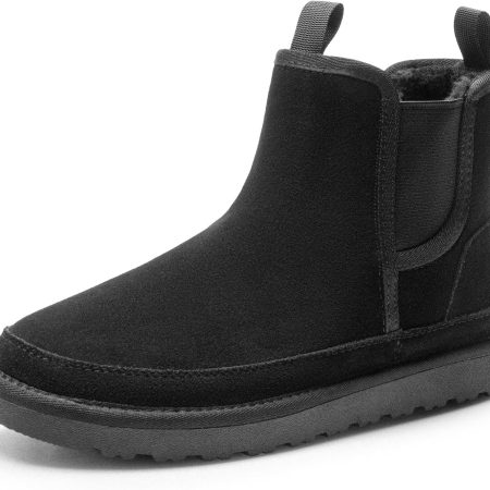 Men's Winter Snow Boots Rugged Suede Leather Cold Weather Warm Chelsea Outdoor Boots
