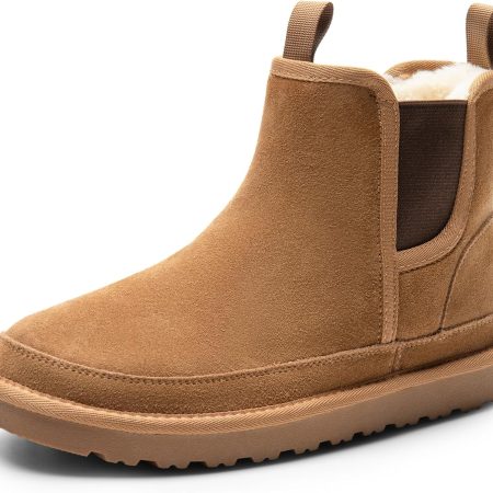 Men's Winter Snow Boots Rugged Suede Leather Cold Weather Warm Chelsea Outdoor Boots