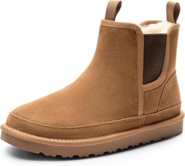 Men's Winter Snow Boots Rugged Suede Leather Cold Weather Warm Chelsea Outdoor Boots