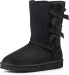 Women Suede Snow Boots Mid-Calf Winter Shoes with Side Bows