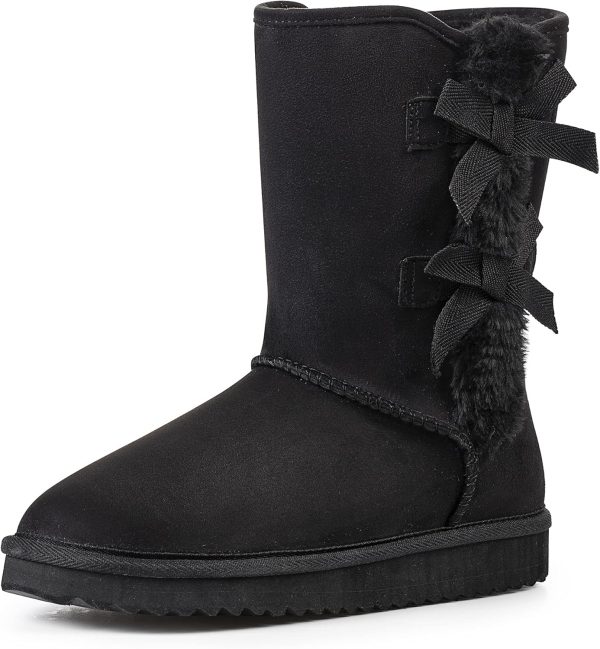 Women Suede Snow Boots Mid-Calf Winter Shoes with Side Bows