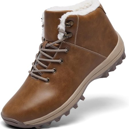 Mens Winter Warm Snow Boots Fur Lined Water Resistant Non-Slip Insulated Waterprof Winter Hiking Wrok Shoes